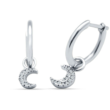 Moon Dangle Drop Hoop Earring Cubic Zirconia 925 Sterling Silver Wholesale